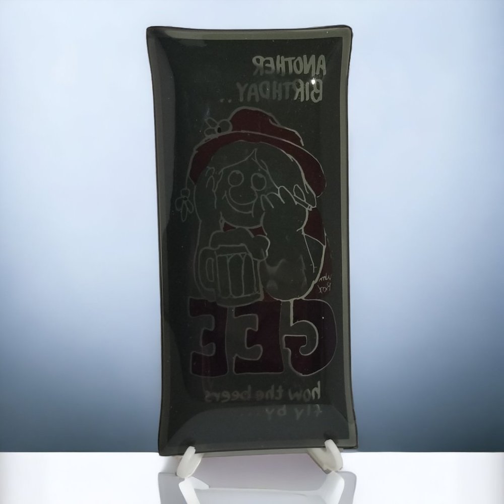 1960 Ashtray Collectible Miniature Tobacciana Another Birthday Smoked Glass - Picture 4 of 6